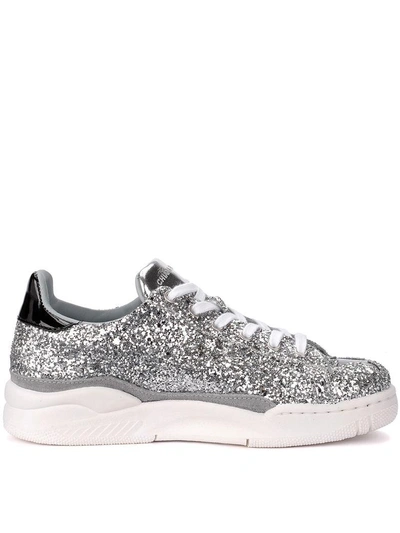 Shop Chiara Ferragni Roger Silver Glitter And Black Stars Sneaker In Argento