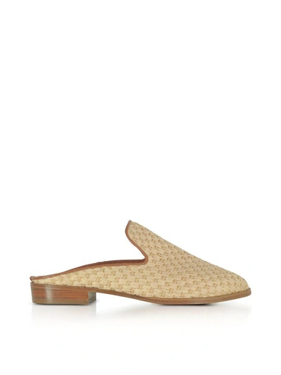 Shop Robert Clergerie Aliceop Natural Woven Raffia And Terracotta Brown Leather Flat Mules In Beige