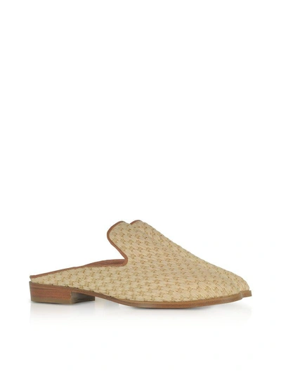 Shop Robert Clergerie Aliceop Natural Woven Raffia And Terracotta Brown Leather Flat Mules In Beige