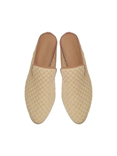 Shop Robert Clergerie Aliceop Natural Woven Raffia And Terracotta Brown Leather Flat Mules In Beige