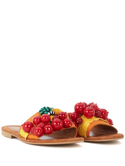 Shop Elina Linardaki Cherry Picker Leather And Textile Sandal With Decorations In Multicolor
