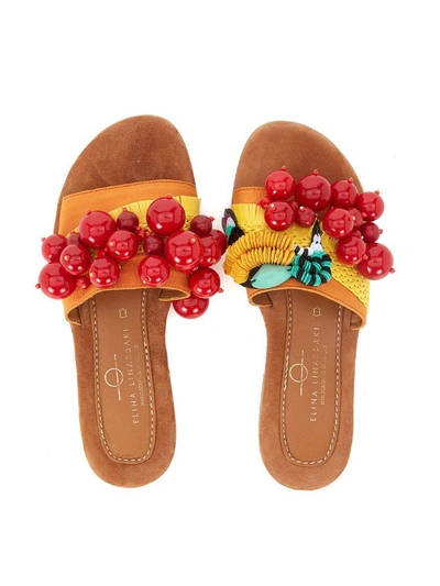 Shop Elina Linardaki Cherry Picker Leather And Textile Sandal With Decorations In Multicolor