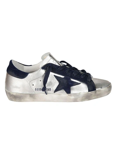 Shop Golden Goose Deluxe Brand Superstar Sneakers In Silver Leather Navy Star