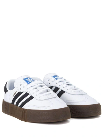 Shop Adidas Originals Sambarose Black And White Leather Sneaker With Platform In Bianco