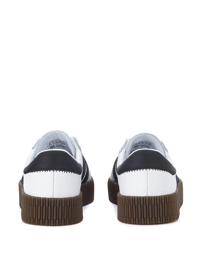 Shop Adidas Originals Sambarose Black And White Leather Sneaker With Platform In Bianco