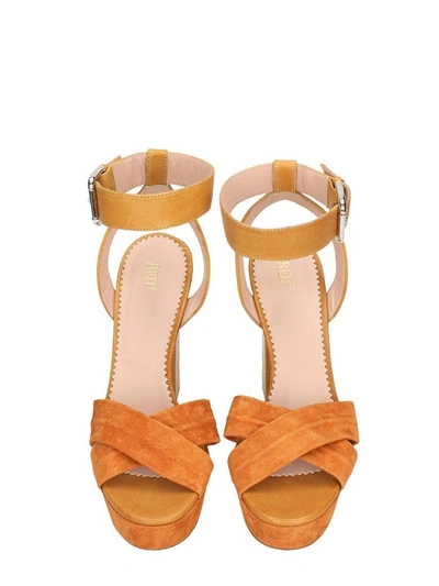Shop Red Valentino Platform Brown Calf Leather And Suede Sandals In Leather Color