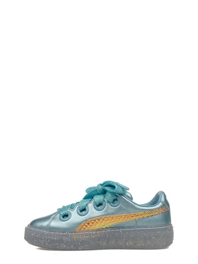Shop Puma Turquoise Platform Glitter Princess Leather Sneakers In Blue