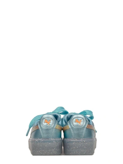Shop Puma Turquoise Platform Glitter Princess Leather Sneakers In Blue