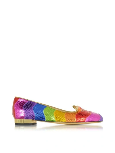 Shop Charlotte Olympia Snake Print Rainbow Kitty Flat Ballerinas In Multicolor