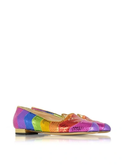 Shop Charlotte Olympia Snake Print Rainbow Kitty Flat Ballerinas In Multicolor