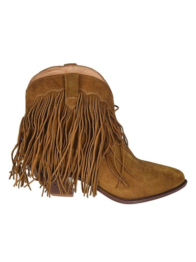 Shop Golden Goose Fringed Heel Ankle Boots In Sabbia