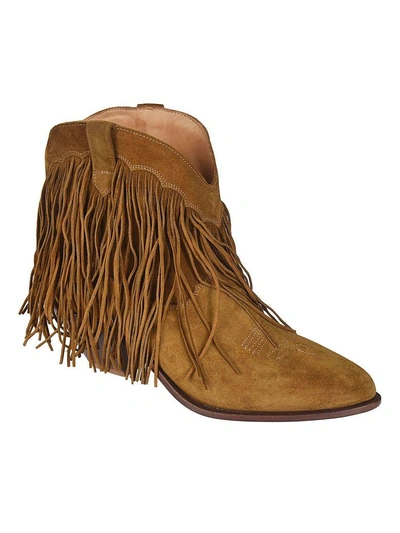 Shop Golden Goose Fringed Heel Ankle Boots In Sabbia