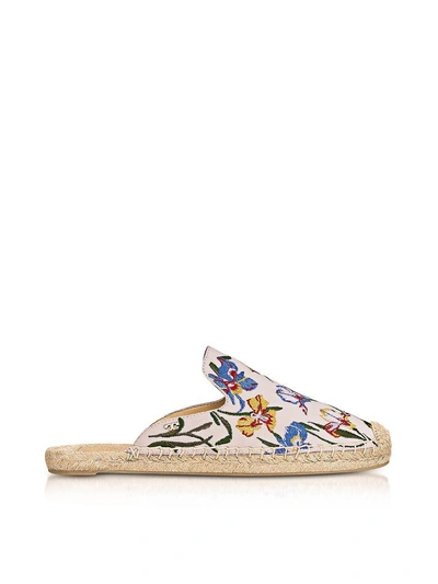 Shop Tory Burch Max New Ivory-painted Iris Embroidered Slide Espadrilles