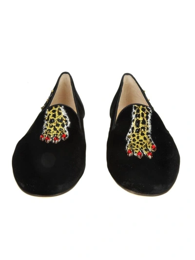 Shop Charlotte Olympia Mocassino Velvet Leopard Detail In Black