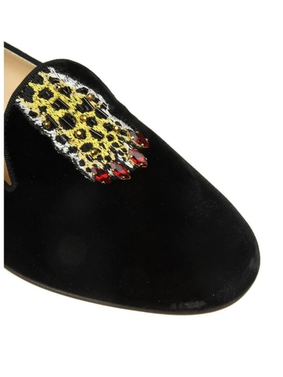 Shop Charlotte Olympia Mocassino Velvet Leopard Detail In Black