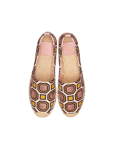 Shop Tory Burch Cecily Ballet Pink Octagon Square Canvas Embellished Flat Espadrilles In Powder Pink