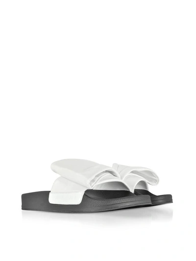 Shop Robert Clergerie Wendy White Leather Slide Sandals W/black Sole