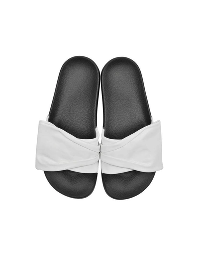 Shop Robert Clergerie Wendy White Leather Slide Sandals W/black Sole