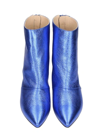 Shop Marc Ellis Metallic Blue Leather Ankle Boots