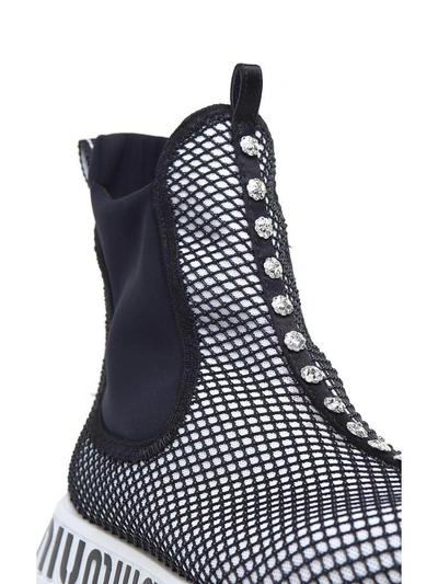 Shop Miu Miu Crystal-embellished Mesh And Neoprene High-top Sneakers In Bianco Nero