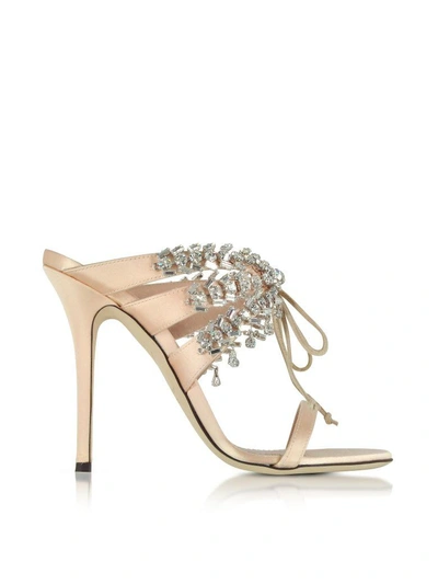 Shop Giuseppe Zanotti Nude Satin And Crystals High Heel Slide Sandals