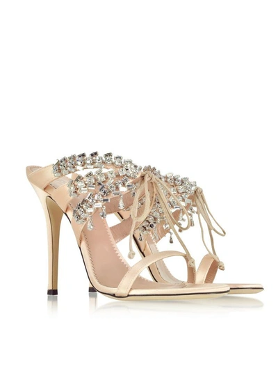 Shop Giuseppe Zanotti Nude Satin And Crystals High Heel Slide Sandals