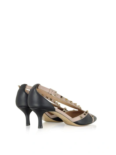 Shop Valentino Rockstud D'orsay Black Leather Mid Heel Pumps