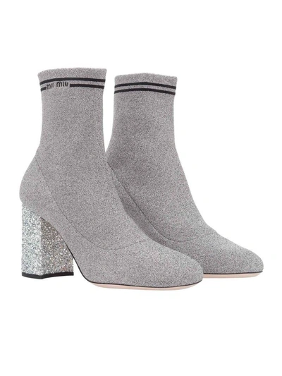 Shop Miu Miu Sock Ankle Boot In Cromo