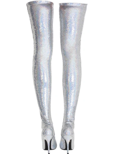 Shop Balenciaga Knife Sequinned Over-the-knee Boots In Silver