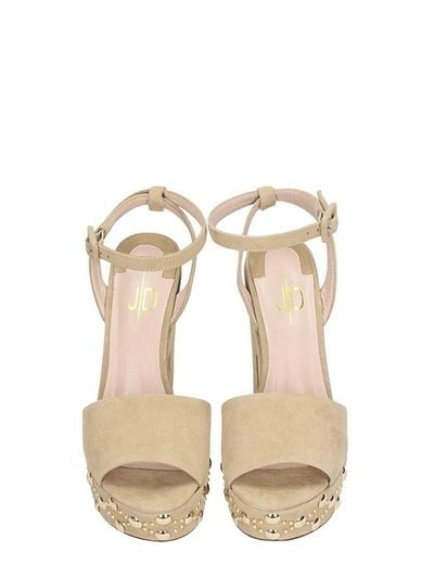 Shop Julie Dee Platform Sand Suede Sandals In Beige