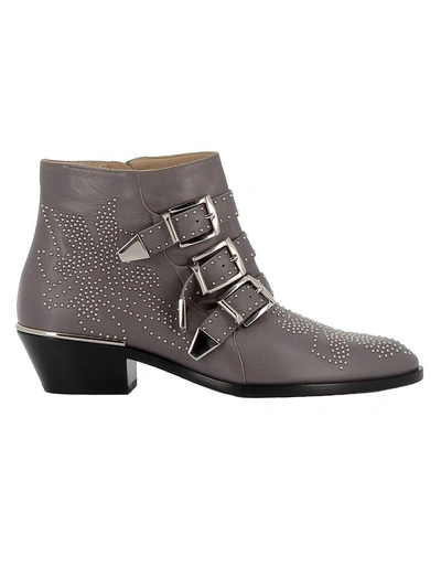 Shop Chloé Chloe Grey Leather Ankle Boots