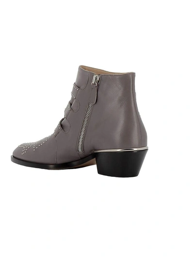 Shop Chloé Chloe Grey Leather Ankle Boots