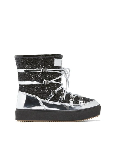 Shop Chiara Ferragni Glittery Snow Boots In Argento Nero Glitter