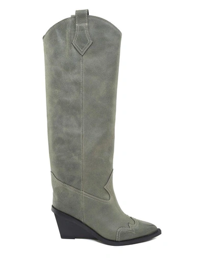 Shop Mm6 Maison Margiela Western Vintage-leather Knee-high Boots In Verde
