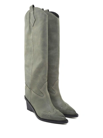 Shop Mm6 Maison Margiela Western Vintage-leather Knee-high Boots In Verde