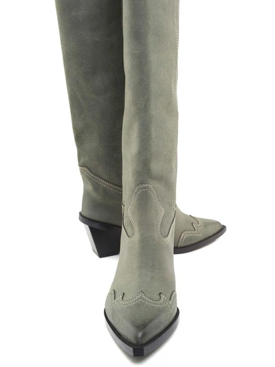 Shop Mm6 Maison Margiela Western Vintage-leather Knee-high Boots In Verde