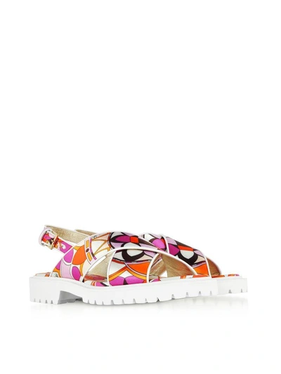 Shop Emilio Pucci Arenal Print Twill Silk Sandals In Orange