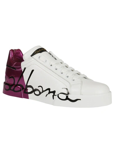 Shop Dolce & Gabbana Metallic Heel Sneakers In White/purple