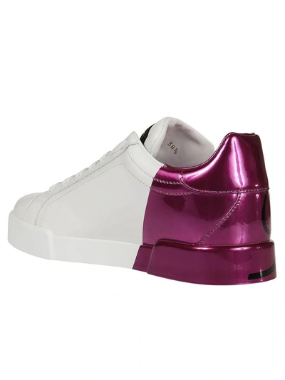 Shop Dolce & Gabbana Metallic Heel Sneakers In White/purple