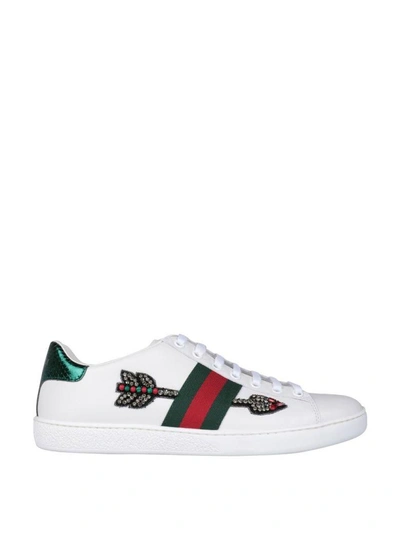 Shop Gucci Ace Leather Embroidered Sneakers In Bianco