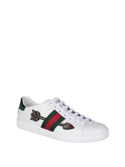 Shop Gucci Ace Leather Embroidered Sneakers In Bianco