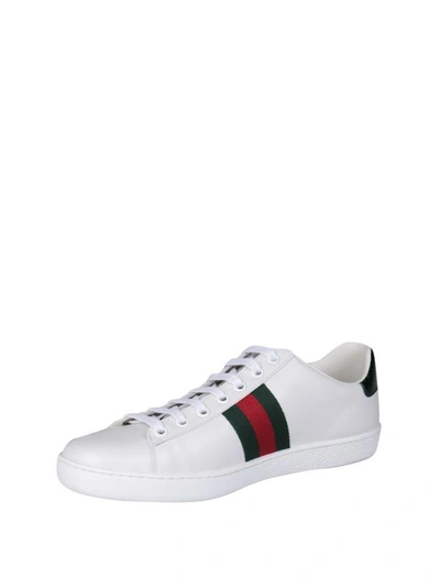 Shop Gucci Ace Leather Embroidered Sneakers In Bianco