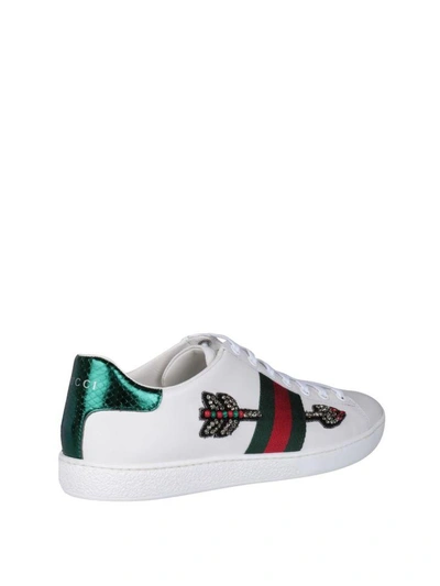 Shop Gucci Ace Leather Embroidered Sneakers In Bianco