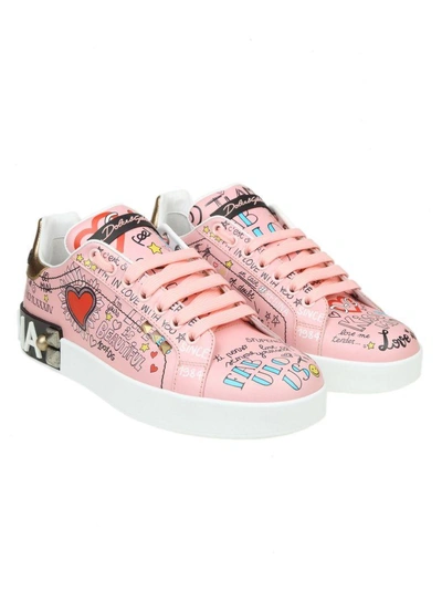 Shop Dolce & Gabbana Portofino Sneakers In Printed Calf Color Pink