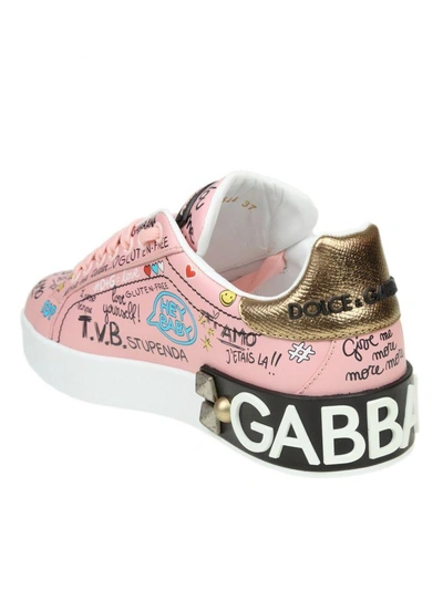 Shop Dolce & Gabbana Portofino Sneakers In Printed Calf Color Pink