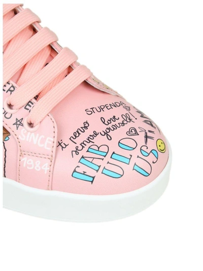 Shop Dolce & Gabbana Portofino Sneakers In Printed Calf Color Pink