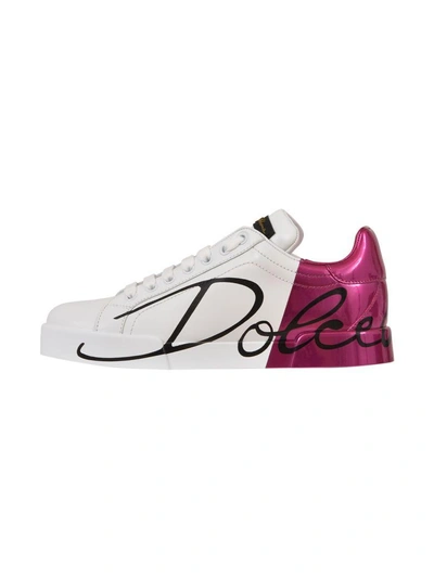 Shop Dolce & Gabbana Hot Pink Patent Sneaker In White