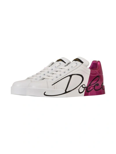 Shop Dolce & Gabbana Hot Pink Patent Sneaker In White