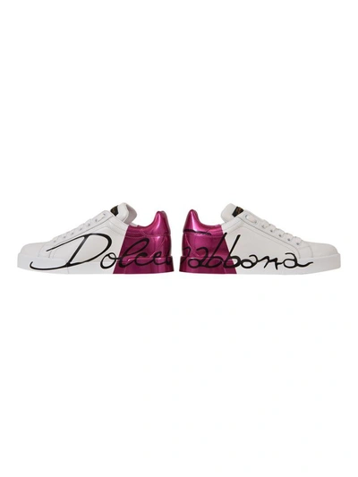 Shop Dolce & Gabbana Hot Pink Patent Sneaker In White