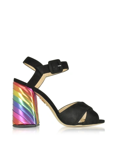Shop Charlotte Olympia Emma Black Suede And Rainbow Patent Leather High Heel Sandals